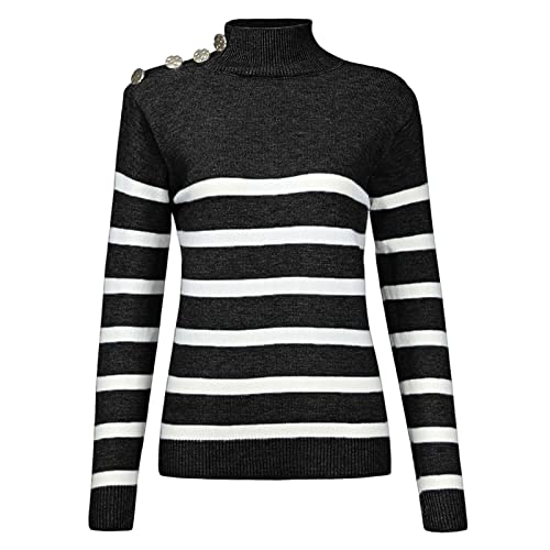 Supador de laranjas castanhos Cor feminina - Bloqueio Camisa de gola alta riscada tricota Pullover W