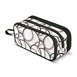 ZAZYXTJ Federmäppchen mit Baseball-Ball, großes Fassungsvermögen, 3 Fächer, Stifteetui, Aufbewahrung, Leinwand, Make-up-Tasche für Schule, Büro, Teenager, Mädchen, Jungen, Männer, Frauen