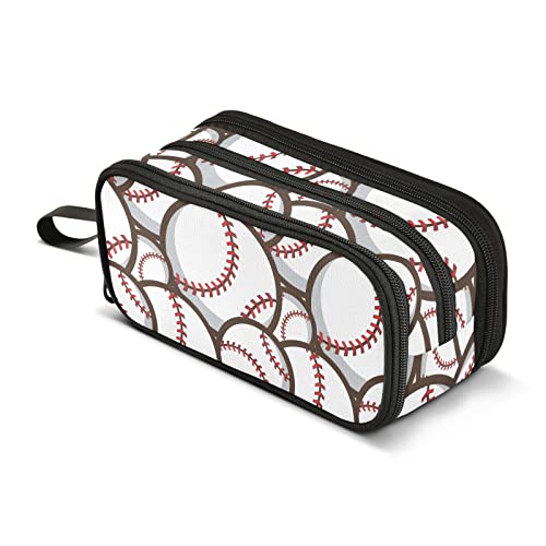 Image of ZAZYXTJ Baseball Ball Large Capacity Pencil Case 3 Compartment Pen Pouch Storage Canvas Makeup Bag for School Office Teen Girl Boy Men Women