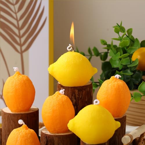 MTLEE 8 Pcs Lemon Shaped Scented Candle Cute Fruit Aroma Soy Wax Decorative Candle Table Photo Prop for Birthday Gift Meditation Mood Boosting Bath Yoga(Orange,Yellow,White)