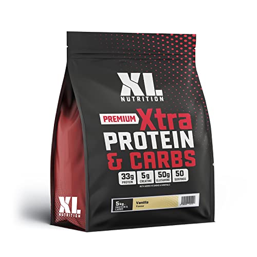XL Nutrition Protein & Carbs with added vitamins and minerals and creatine, Meal replacement shake by XL Nutrition, 50 servings, 5kg (Vanilla)