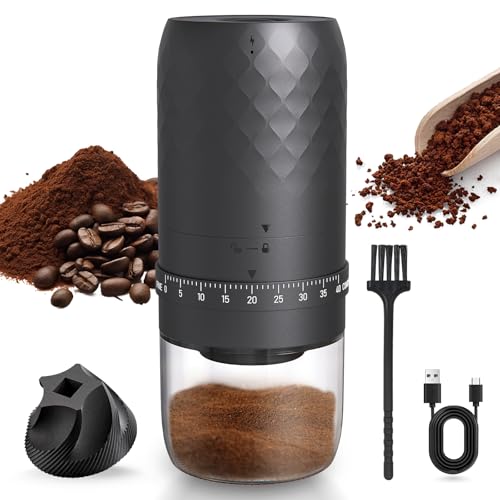 YLSD Portable Electric Coffee Grinder, Ceramic Burr, 1800mAh Rechargeable Cordless Grinder for Travel, Office, Camping & Fresh Coffee Anywhere (Black)