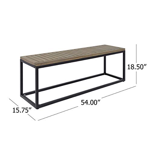 Christopher Knight Home Drew Outdoor Industrial Acacia Wood And Iron Bench, Gray, Grey Finish/Black Metal #TOP6