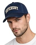 Superdry Gorra de camionero con logotipo universitario para hombre, color azul marino oscuro/crudo, Azul marino profundo/crudo, Talla única