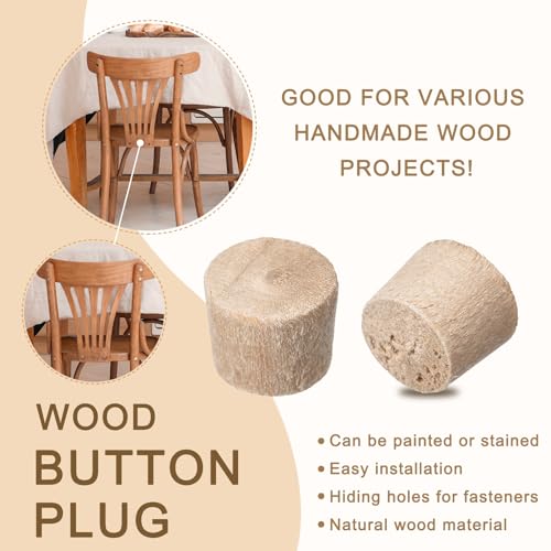 Image of Uxcell 120Pcs Flat Head Wood Plugs, 3 /8 Inch Wooden Button Screw Plugs, Beige Wood, 11mm x 10mm x 9mm, Hide Screw Holes, Suitable for Furniture, Tables, Chairs