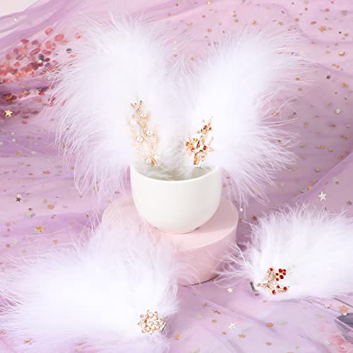 MWOOT 4Pcs Pasadores de Pelo con Plumas Blancas, Accesorios Hechos a Mano con Piedras de Strass, Broches para Mujeres y Niñas, Pinzas para el Pelo para Fiesta miniatura 6