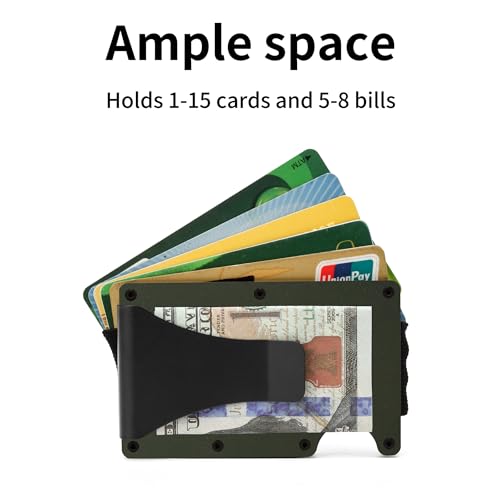 Image of Minimalist Wallet for Men, Slim Metal RFID Blocking Wallet Credit Card Holder Money Clip & Cash Strap, Scratch-Resistant Holds 15 Cards,Ideal Gift for Men | Matt Green