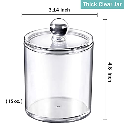 Qtip Dispenser Holder Bathroom Vanity Organizer Apothecary Jars Canister Set For Cotton Ball,Cotton Swab,Q-Tips,Cotton Rounds,Bath Salts,Premium Quality Plastic Acrylic Clear | 2 Pack,15 Oz. & 20 Oz. #TOP3