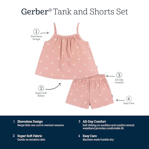 Gerber Baby Girls Toddler Sleeveless Tank Top and Shorts Set, Seashells, 18 Months - Thumbnail 7