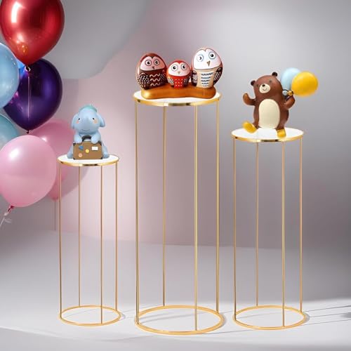 3PCS Gold Cylinder Pedestal Stands for Parties, Metal Cake Table Round Stand, Display Cylinder Tables for Birthday Party Wedding Living Room Patio Display by P PIPITA - Used condition - Image 2
