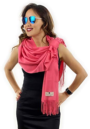 Women/Men's Fashion Sheer Cashmere Scarf | Large Warm Soft Blanket Shawl Wrap w/Fringe Gift Box (Wild Berry)