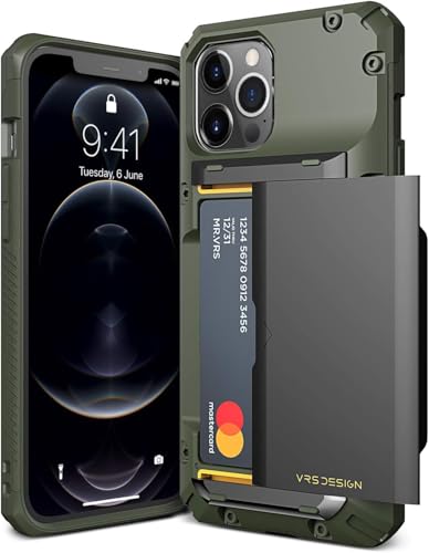 VRS DESIGN Damda Glide Pro Phone Case for iPhone 12 Pro Max with [4 Cards] Premium Sturdy [Semi Auto] Credit Card Holder Slot Wallet for iPhone 12 Pro Max 6.7 inch(2020) Green