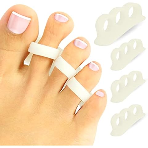 Vive Hammer Toe Straightener 3 Loop (4 PK) Corrector Cushion for Women, Men - Bunion Foot Relief - Feet Alignment for Curled Claw Crooked and Mallet Toes (White) Cover