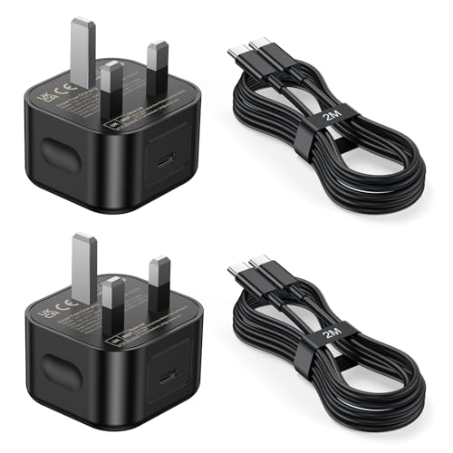 25W USB C Charger for Samsung 2 Pack Super Fast Charging with 2M USB C Cable Compatible for Samsung Galaxy S25/S24S23/S22 Ultra/FE 5G, Z Flip 3/Z Fold 3, Note 20/10 Series (UK Wall Plug)​