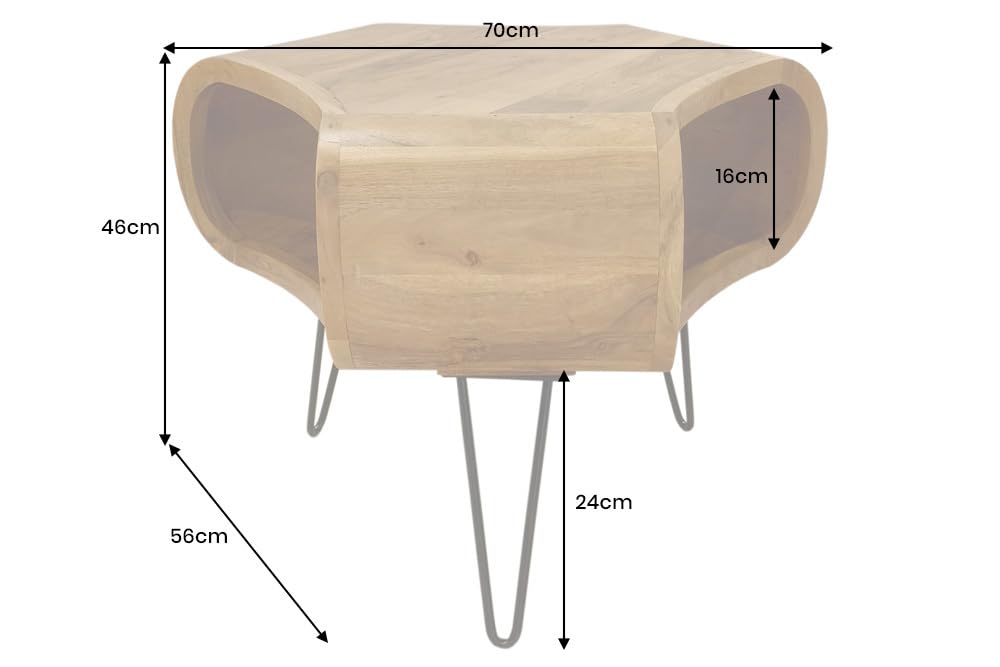 Riess Ambiente Couchtisch Organic Living 70cm - schwarz braun - Akazienholz | Massiv, Stauraum, hochwertig, individuelle Maserung, natürliche Optik, Hairpin-Design, Ablagefach, Metallgestell