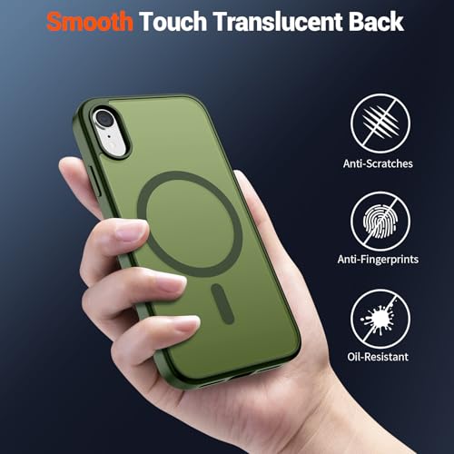 Image of SUPFINE Magnetic for iPhone XR Phone Case Cangling Green | With Screen Protector, Translucent Matte, Compatible with MagSafe, Military Grade Drop Proof, Rugged Shockproof Protective