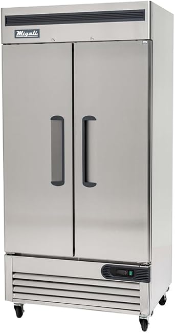 Migali C-2RB-35-HC Two Door Reach-In Refrigerator, 35 cu/ft Space Saving, Stainless Steel Interior and Exterior, Auto Defrost, Door Locks