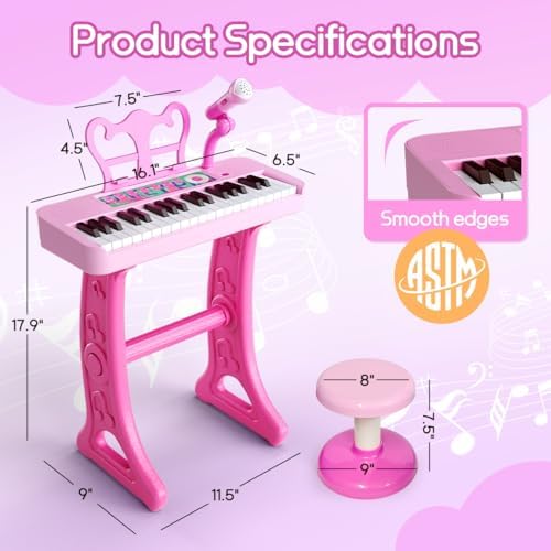 Kids Piano Keyboard Toy with Stool Toddler Girls Pink Toy Piano with Stand for Toddler Birthday Gift for 3 4 5 6 7 Year Old Girl Music Instrument Toys — view 8