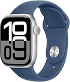Apple Watch Series 10 [GPS + Cellular 42mm case] Silver Aluminum Case with Denim Sport Band - S/M (Renewed)