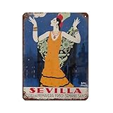 Sevilla - Póster vintage de viaje español, póster retro de metal, arte elegante, pintura de hierro, bar, cueva de personas, cafetería, garaje, póster decorativo de pared, 30 x 40 cm