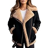 Minetom Blouson Aviateur Femme Hiver Veste En Polaire Chaude Manteau en Fausse Fourrure Blouson pour Motard A Noir L