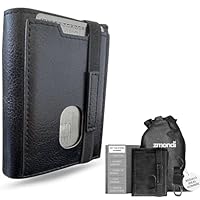 zmondi Cartera Tarjetero Hombre de Cuero y Aluminio con Correa Elástica Diseño Pop-Up facil y Seguro, Billeteras para Hombre con Espacio para Tarjetas y Billetes - Caja de Regalo