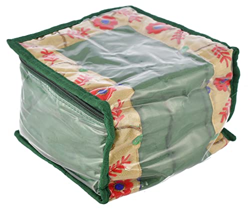 Image of Kuber Industries Flower Design Laminated PVC Jewelry Organiser Jewelry Storage Bags for Necklace, Earrings, Rings, Bracelet With 10 Transparent Pouches (Green)