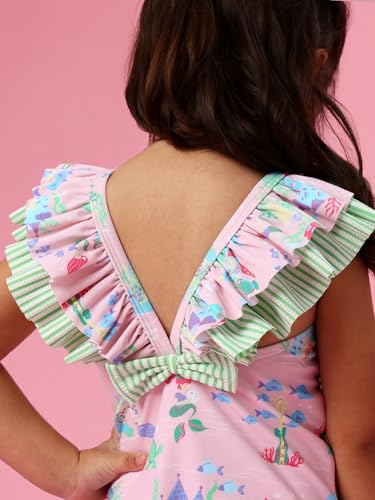 Image of RuffleButts Girls UPF50+ Sun Protection Ruffle V-Back One Piece Swimsuit