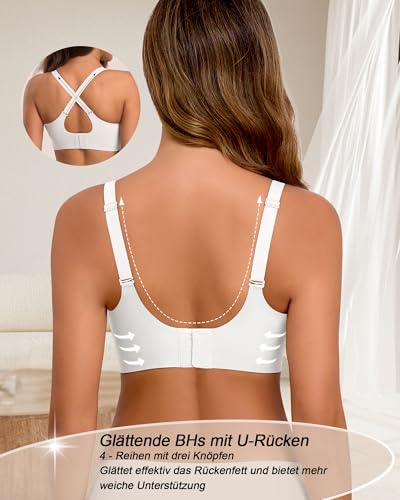 HORISUN Ohne Bügel BH für Damen, Nahtloser Bequemer V-Ausschnitt Vollständiger Bralette für Große Brüste mit Unterstützung Kein Bügel kabelloser Komfort Tshirt BHS (Weiß L)