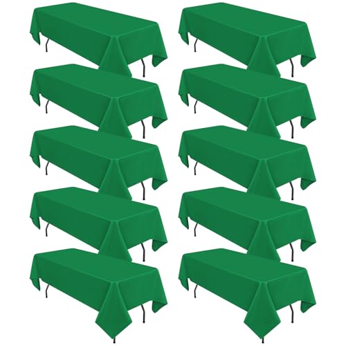 10 Pack Green Tablecloths for 6ft Rectangle Tables 60 x 102 Inch - Polyester Table Cover Stain and Wrinkle Resistant Washable Fabric Table Clothes for Wedding Party Banquet Reception Restaurant