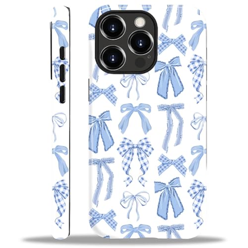 ZHEGAILIAN Case for iPhone 13 Pro,Durable Drop Protection Shockproof Silicone + Hard PC 2 in 1 Hybrid Protective Cover with Stylish Pattern Design Soft Blue Bow Girl Aesthetic