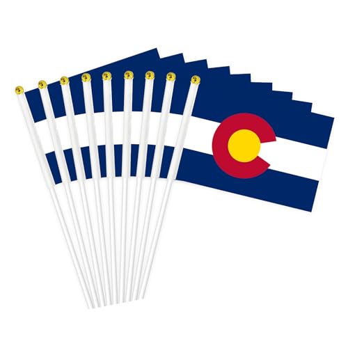 Colorado Flag, Small Mini Handheld Colorado State Flags on Sticks for Parades, Patriotic Events, and Party Decorations