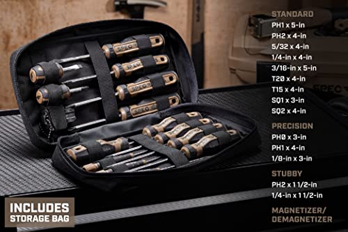 Image of Spec Ops Tools Screwdriver Set for Professional Construction & Jobsite Use, Phillips, Slotted, Torx and Square Drivers with Magnetic Tips, 14-Piece