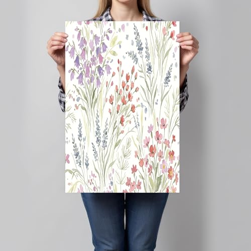 JRISEMECY Aquarell-Wildblumen Wandbilder Abstrakte Pflanzen Deko Wandkunst Poster 60X80Cm Beige Leinwand Bilder Boho Wanddekoration Für Schlafzimmer Wohnzimmer Ungerahmte Kunstdrucke