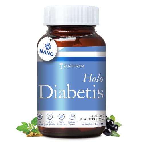 ZEROHARM HoloDiabetis | Diabetes Medicine | Blood Sugar Control Tablets | Diabetes Tablets With Nano-formulated Jamun, Ashwagandha, Shatavari | All Natural | 100% Bioavailable | 60 Tablets