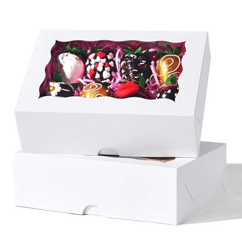 SLShePack 8x6x2.5 Inch 50PCS Baking Boxes with Window for Pastry,Treat,Macaron,Dount,Cookies,Chocolate