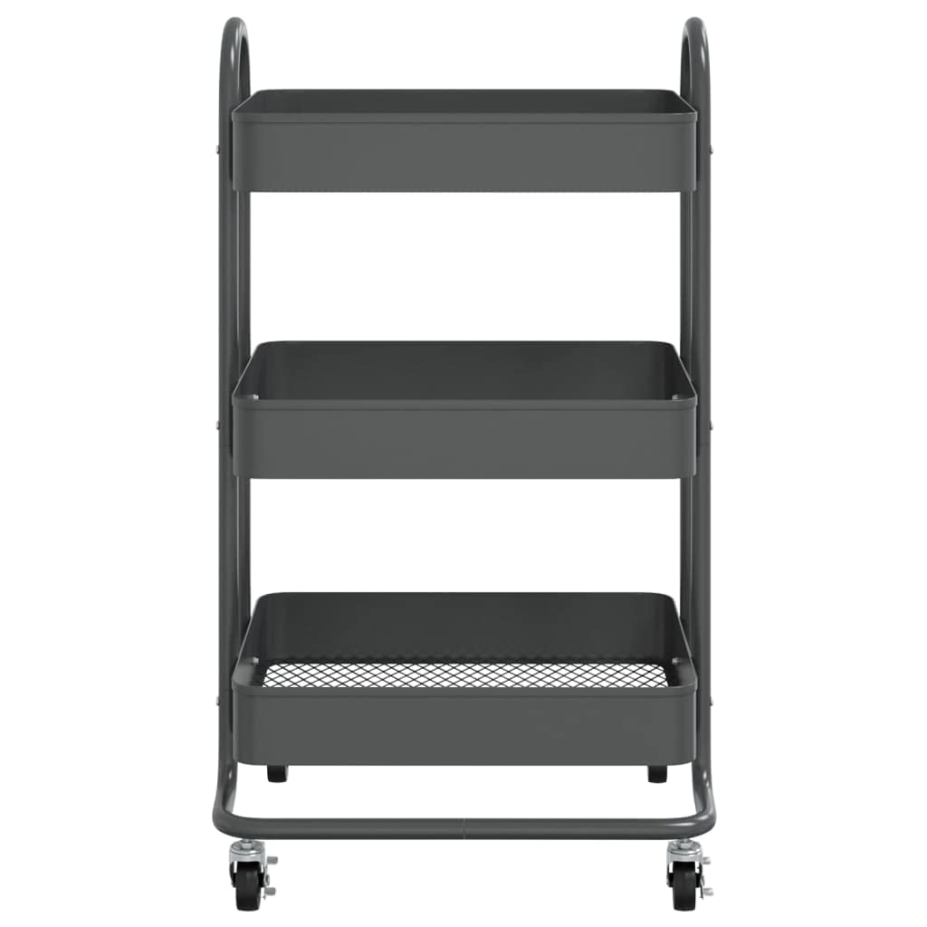 3-Etagen-Wagen Anthrazit 43x34x79 cm Stahl Aufbewahrungswagen mit Rollen und Bremsen für Büro Küche Haushalt Organizer Lagerung