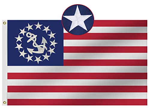 Heavy Duty USA Yacht Anchor Flag 36x 24 inch-Longest Lasting Oxford Nylon,Deluxe Embroidered Stars Anchor,Four Rows Stitching Fly Ends,US Yacht Ensign Sewn Boat Flags Decoration Gift Yard House Banner