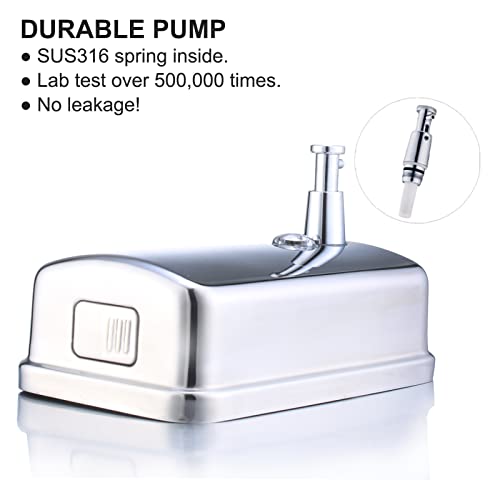 Vannsoo Commercial Soap Dispenser Wall Mount Stainless Steel Manual Liquid Pump Rust-Proof Leak Free For Bathroom (34 Fl.oz./1000Ml) #TOP4