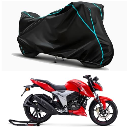 Image of Waterproof Bike Body Cover Compatible for | TVS Apache RTR 180 BS6 | Taffeta Fabric, Sky Piping Design, Bottom Elastic Fit | Dustproof, Sun UV & Rain Protection for All Weather.