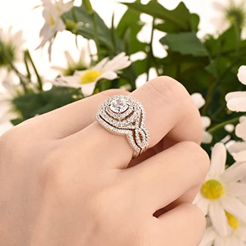 Sheloves Engagement Wedding Ring Set For Women Double Halo Sterling Silver Round White Aaaaa Cz Size 6.5 #TOP7