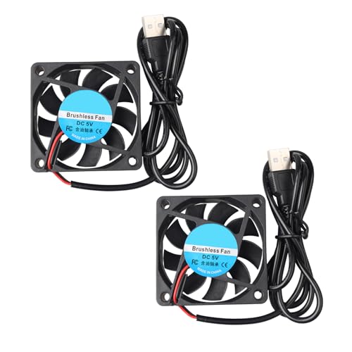 Jopto 2PCS Mini Silent USB Brushless Cooling Fan For DIY 60x60x15mm 6015 DC 5V Fan Compatible With TV Box Projector PC CPU Computer Cases With 100CM 1M 39.37Inch Cable
