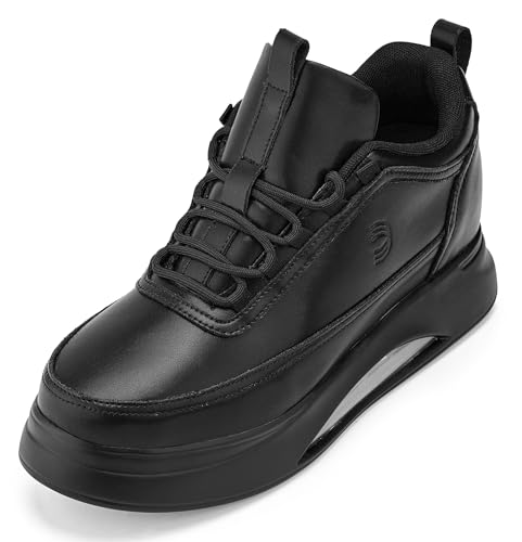CALTO Men's Invisible Height Increasing Elevator Shoes - Onyx/Black Sole Chunky Elevated Platform Sneakers - 3.2 Inches Taller - S4925 - Size 9 UK