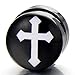 10MM Magnetic Black Circle Cross Stud Earrings for Men Women, Non-Piercing Clip On Fake Ear Plugs Gauges