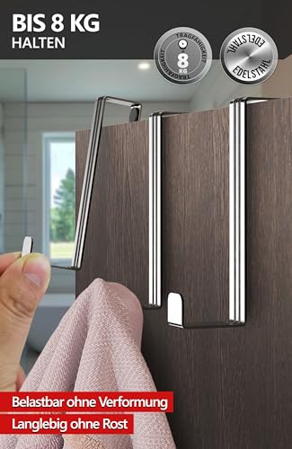 4smile Türhaken zum Einhängen, 4er Set aus Edelstahl - Kleiderhaken für Tür oder Schrank, flexible Haken zum Einhängen - Universelle Türgarderobe, robuste Türhakenleiste