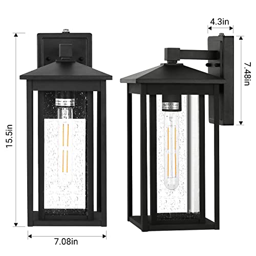 Partphoner Outdoor Light Fixture Dusk To Dawn Outdoor Lighting, 15.3" H Exterior Modern Wall Sconce Waterproof Porch Light, Outside Light With Seed Glass For House Garage Doorway #TOP2