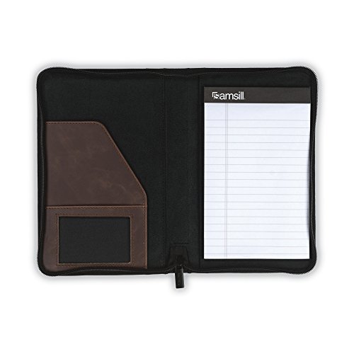 samsill small vintage portfoliozipper faux leather portfolio book style hardback design business amp interview padfolio organizer holds 5 x 8 writing pad dark brown