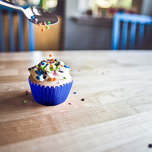 Image of Blue Foil Cupcake Liners,GOLF 100 Pack Metallic Baking Cups Standard Size