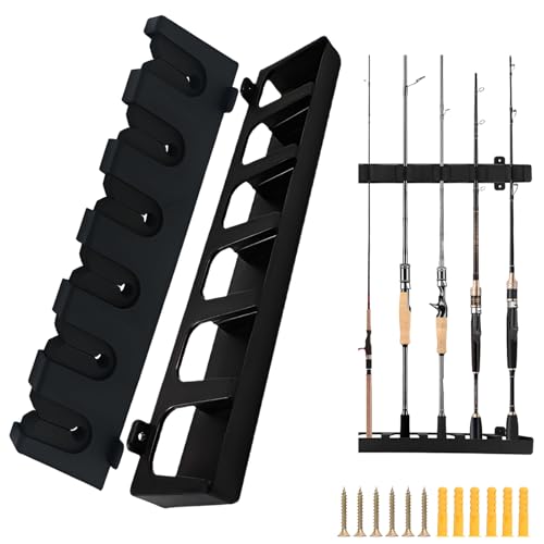 MOERDIFFER Fishing Rod Holder, Black, ABS, 6 Rods Storage, Wall Mounted, Fishing Rod Accessories for Garage, Boat