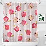 KOMIKU Apfel-Duschvorhang, Repeat Fun and Simple Cartoon Apple Juicy Delicious Food Art, Stoff Badezimmer Dekor Set mit Haken, Badezimmer Kunst Obst Duschvorhang, 182,9 cm B x 182,9 cm L